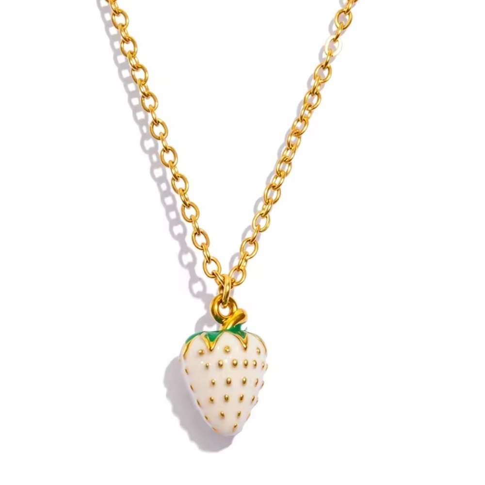 White Strawberry 18K Gold Stainless Steel Non Tarnish Necklace